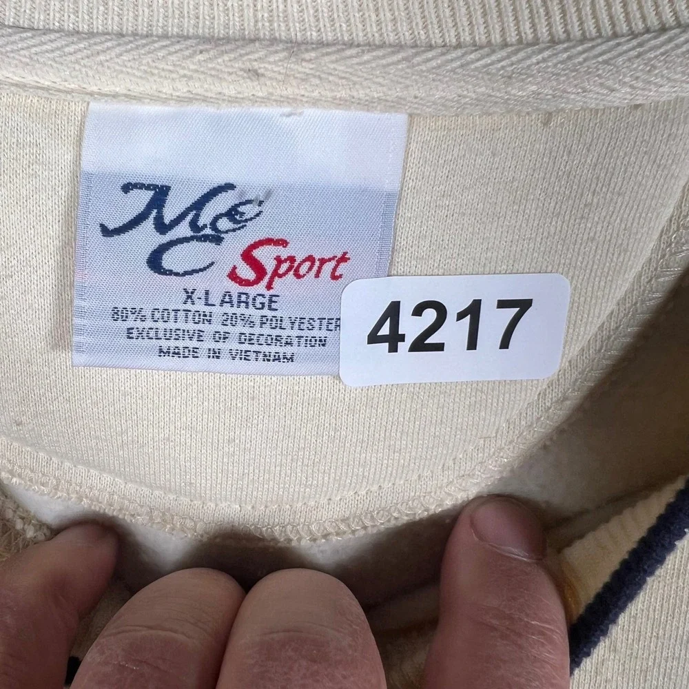 Vintage M&C Sport Golf Embroidered Sweatshirt Cream Navy XL 90s - Picture 6 of 6